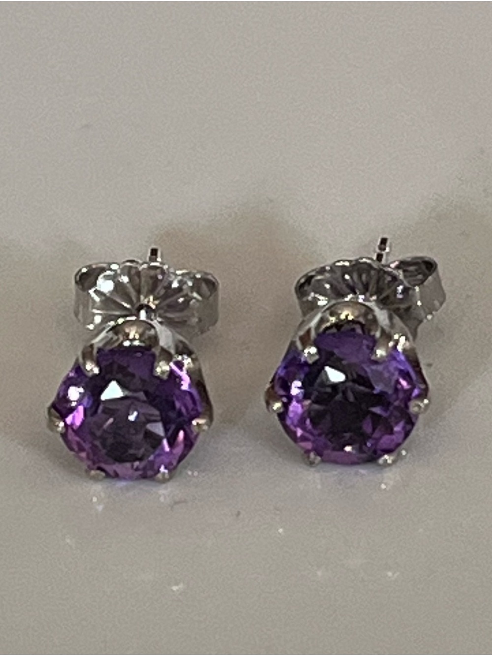 Purple Crystal Solitaire Stud Earrings  - Unbranded